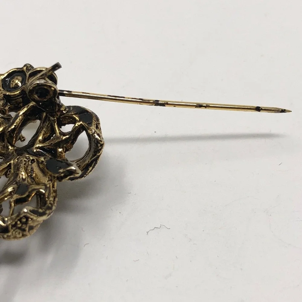 Vintage Art Deco Brooch Iridescent Stones Antique Gold Tone Dangle Met Gala